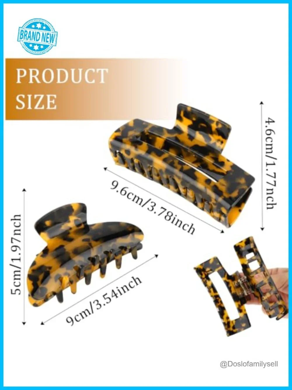 Large Tortoise Shell Hair Claw Clips Acetate Non Slip Rectangle & Curved